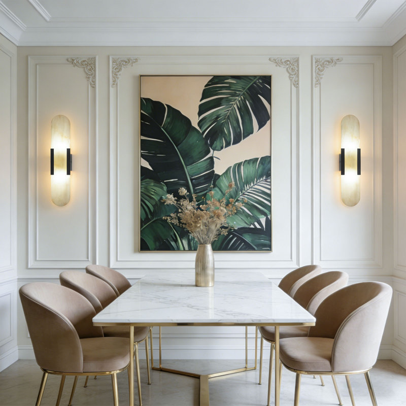 Applique murale 19,7 po à intensité variable avec abat-jour albâtre, applique murale moderne 2 lumières avec ampoules G9