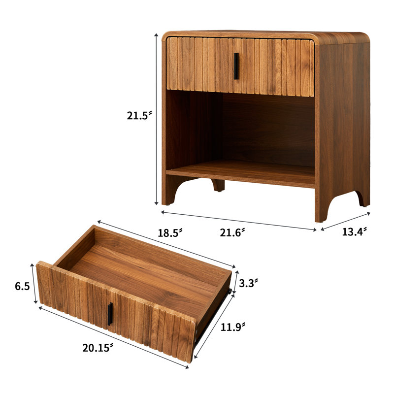 1-Drawer Nightstand (Set of 2), Brown