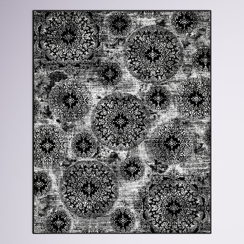 Brandt Floral Area Rug, Rectangle 9' x 12'2", Black/White