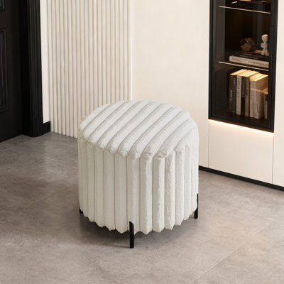 Upholstered Round Pouf Ottoman Foot Rest With Black Metal Legs,faux Fur Footstool For Living Room Bedroom Entryway ? by Mercer41