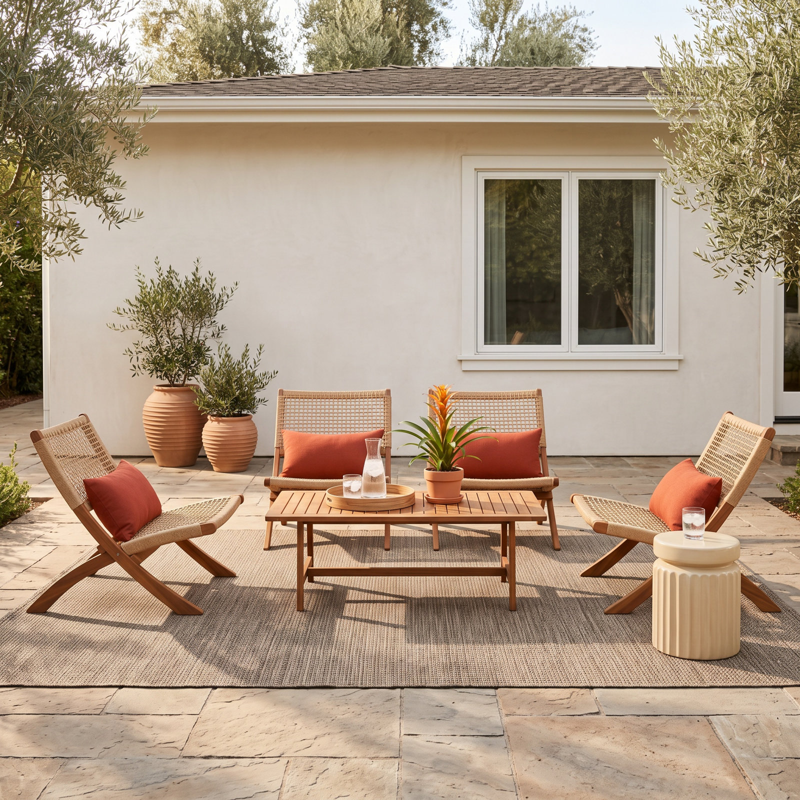 4 - Person Acacia Patio Seating Group, Natural
