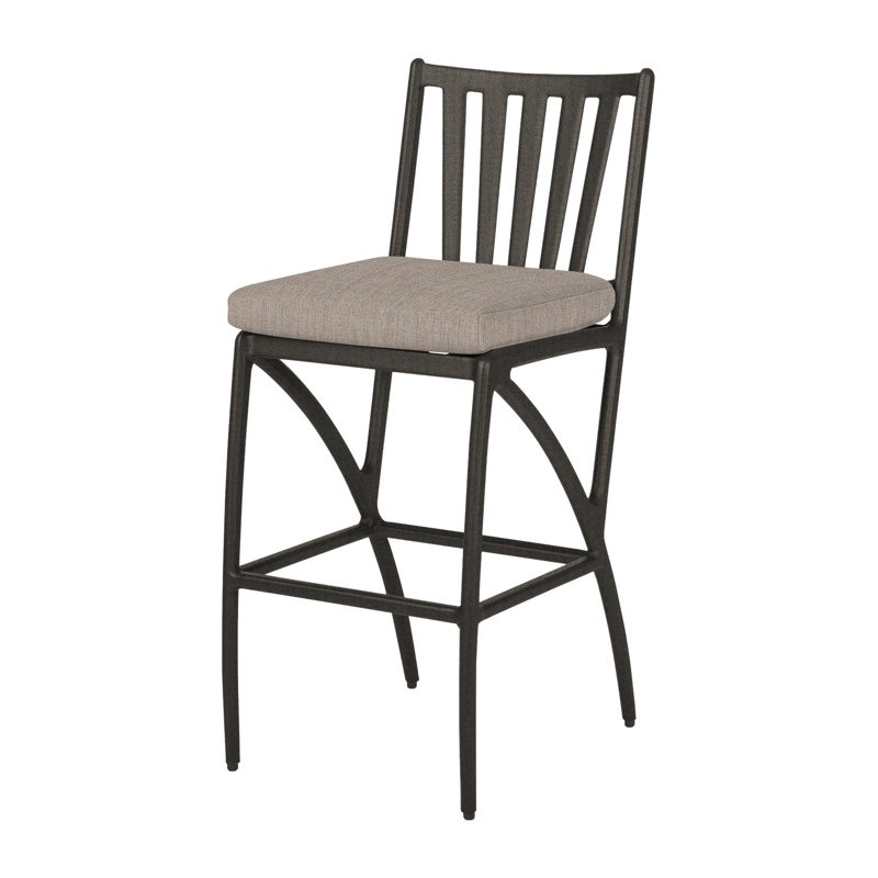 Amari Patio Bar Stool with Sunbrella Cushion, Cast Ash Sunbrella® Plainweave, Carbon