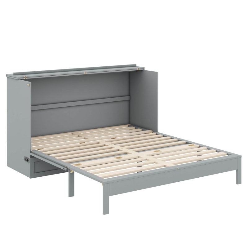 Lit escamotable peu encombrant avec tiroirs intégrés pour un confort ultime, Double, gris