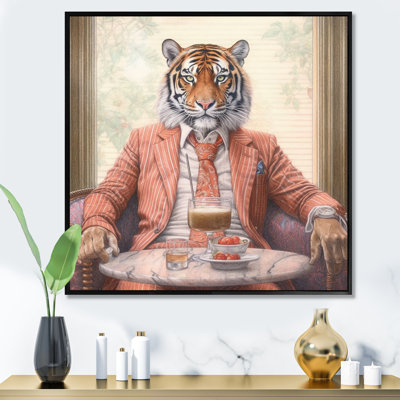 Tiger Having A Drink I Framed On Canvas Print