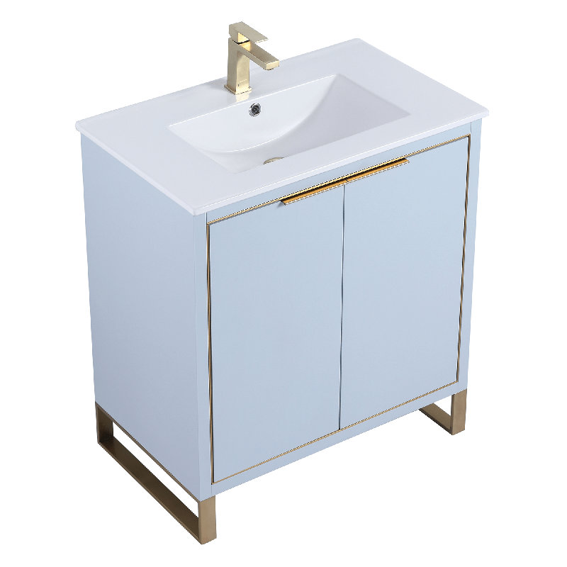 30'' Single Bathroom Vanity Set, Satin Brass, Pastel Blue