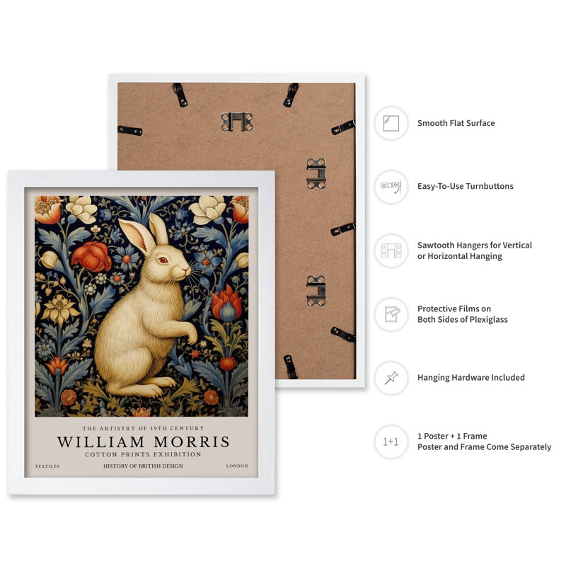 William Morris - Lapin blanc n ° 1, Poster, White Framed, 08"H x 10"W