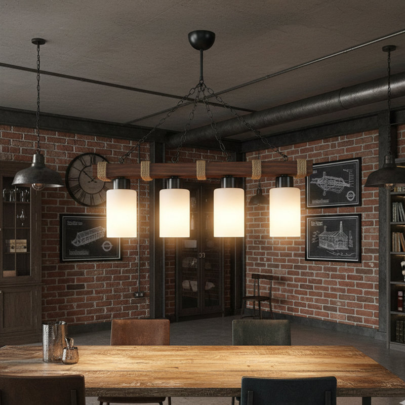 Eldredge 4-Light Rope & Wood Linear Chandelier