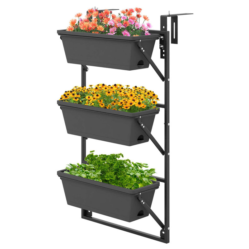 Jardinière verticale suspendue avec 3 pots à fleurs et crochets détachables pour fleurs Arlmont & Co.