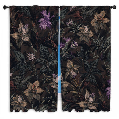 2 panneaux de rideaux obscurcissant à motif floral foncé