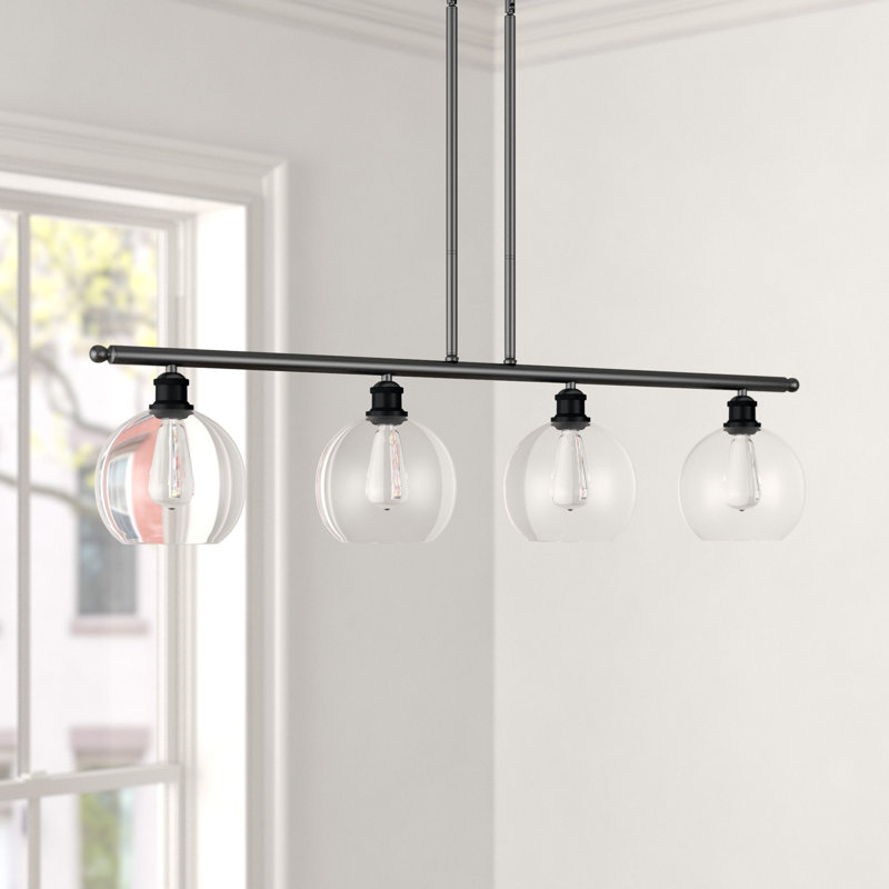 Luminaire suspendu linéaire à 4 lumières pour îlot de cuisine Baptista, Noir mat, Blanc mat à bulles, Ampoule non incluse