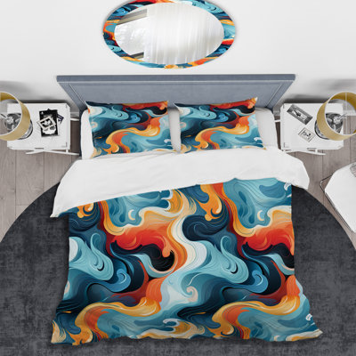 Ensemble de housse de couette Blue and Orange Swirling Harmony Waves III