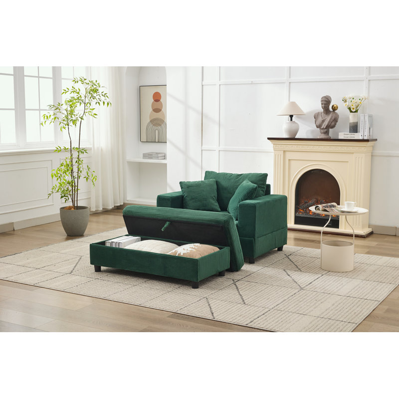 Chaise longue avec repose-pieds et coussins de rangement amovibles, Vert