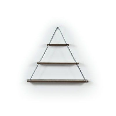 Tablette murale avec support en métal - Style rustique pour livres, noyer et triangle suspendu pour bois massif