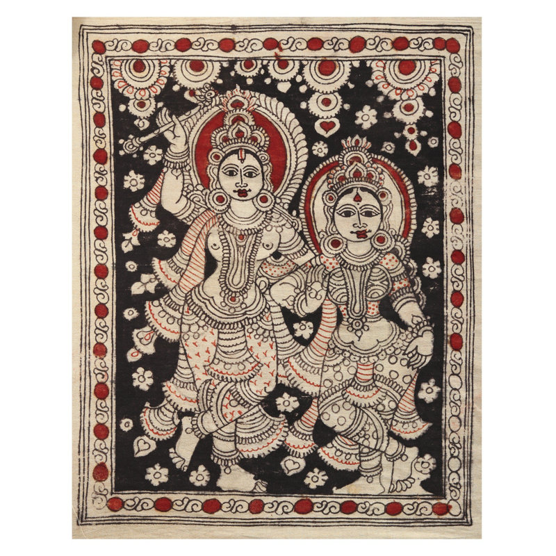Radha Krishna dansant | Kalamkari, peinture sur coton