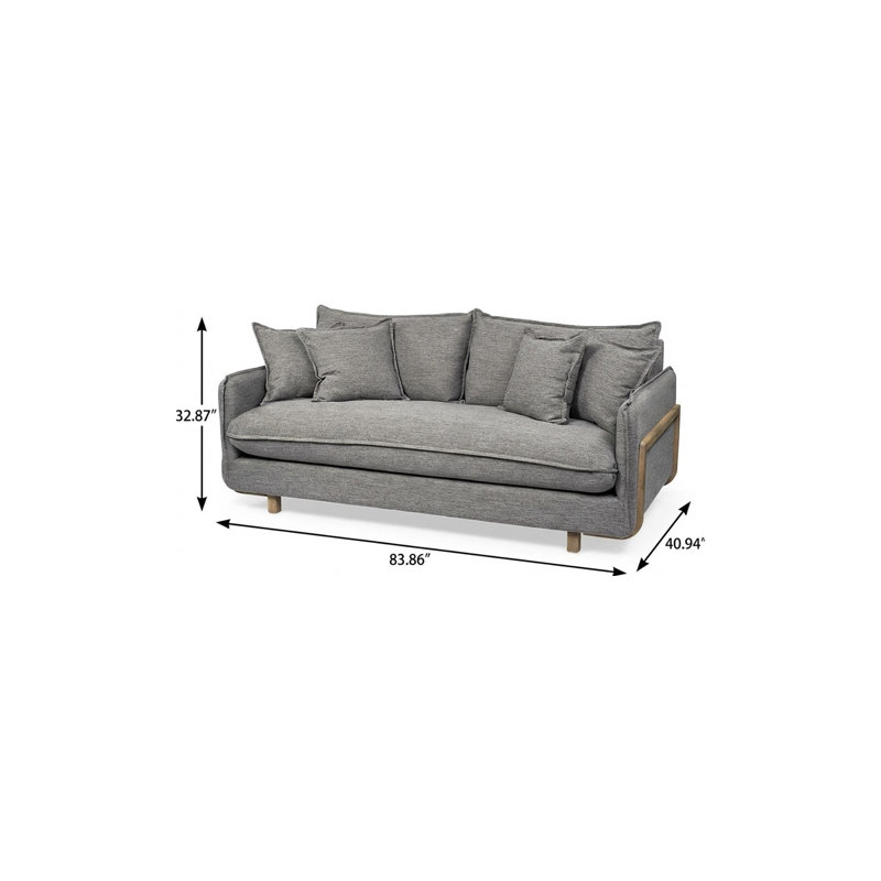 Canapé 84 po en tissu gris avec pieds bruns