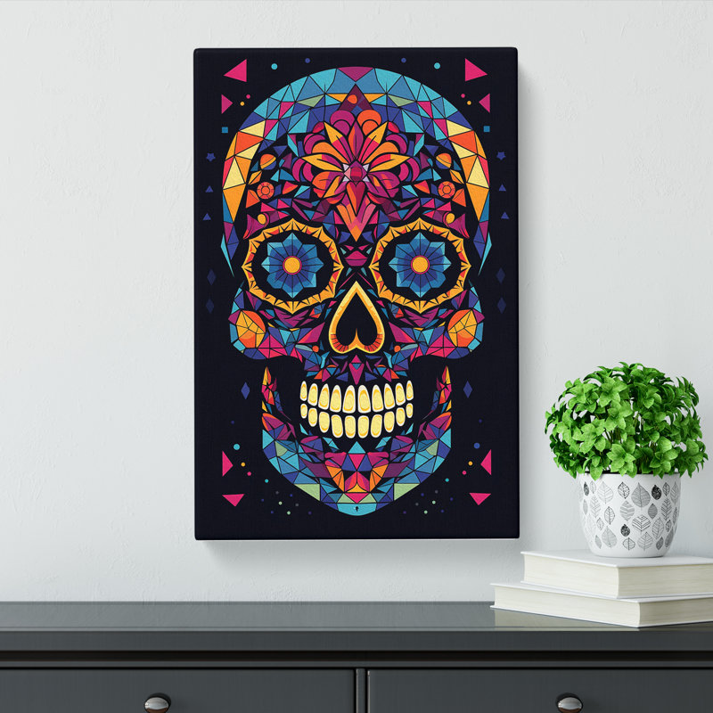 Sugar Skull Geometric Art - Wrapped Canvas, 76cm H x 50cm W x 3cm D