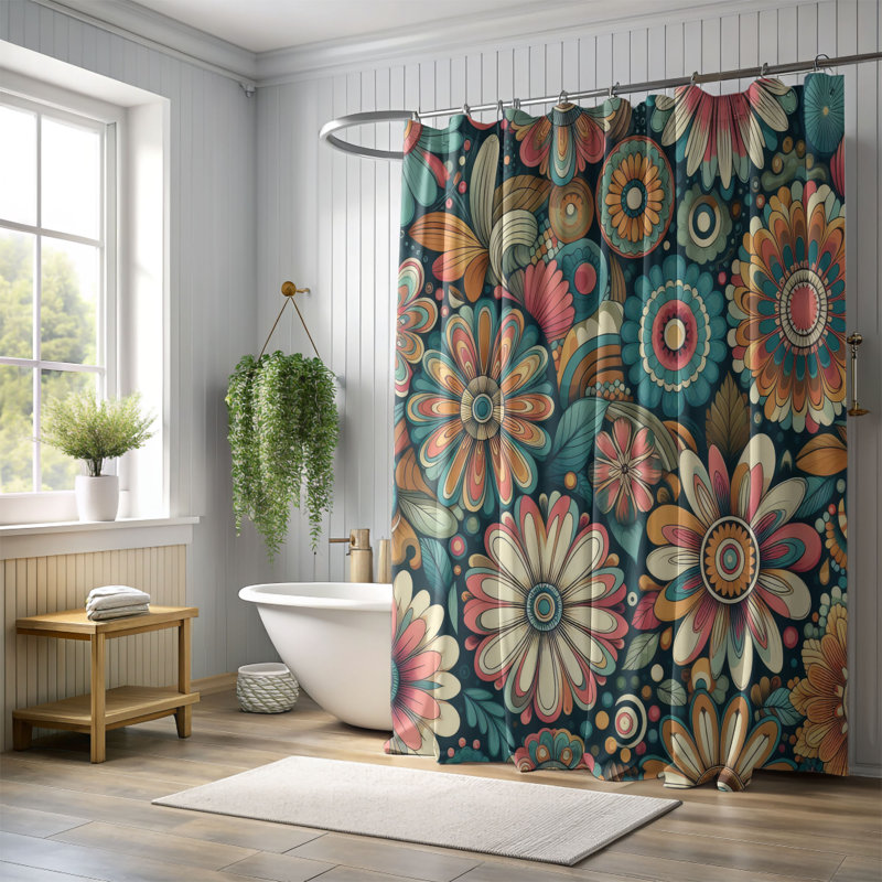 Rideau de douche 1 pièce Boho Blossom Groove, H 74 po x l 71 po