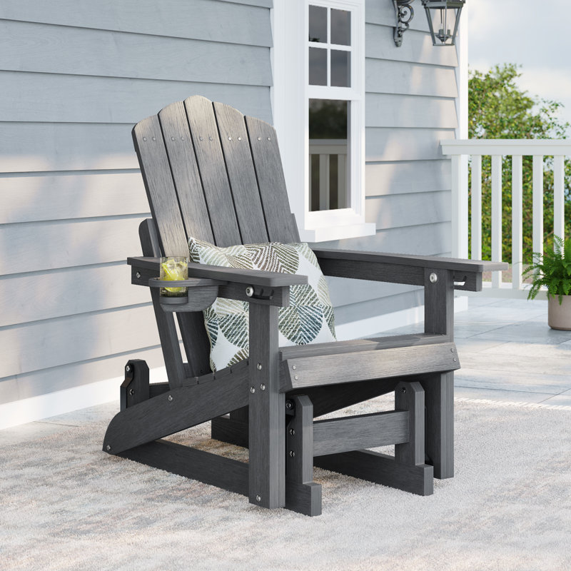 Glider Adirondack Chair with 3-Position Adjustable Backrest, Smooth Motion Chair for Patio, Wood-Like HDPE Outdoor Seating for Patio, Pool, and Yard