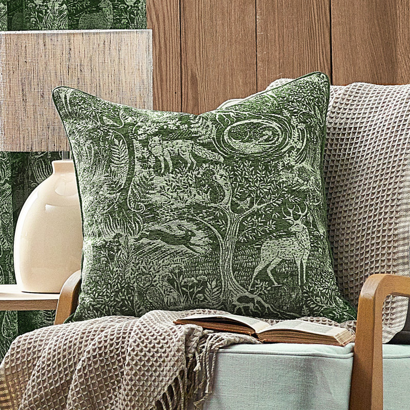 Winter Woods Square Throw Pillow Cover, Green