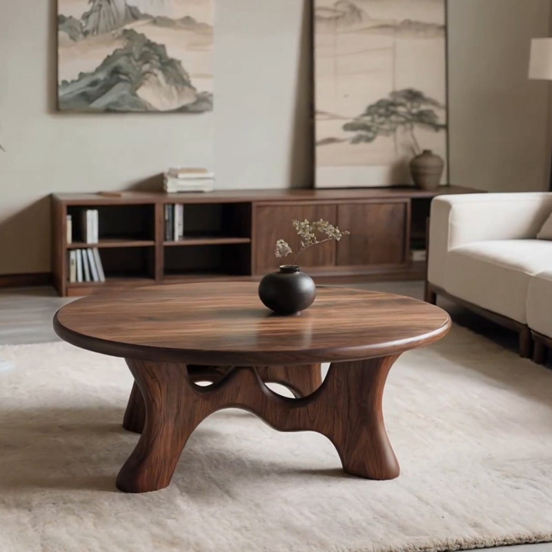 Modern Walnut Wood Coffee Table, 17.7" H x 35.4" L x 35.4" W
