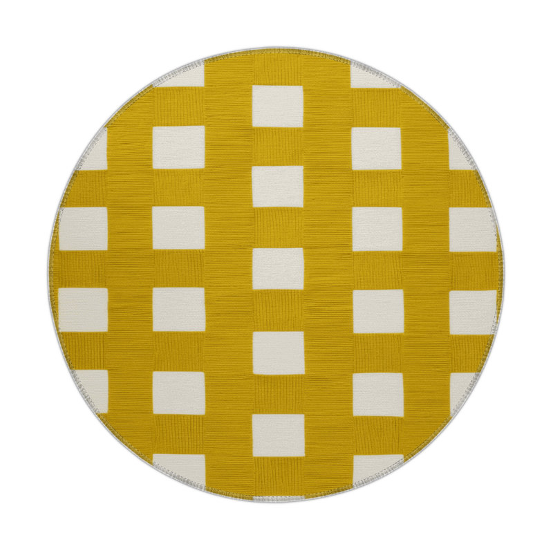 Tapis d'intérieur et d'extérieur à carreaux brun, Rond 5 pi