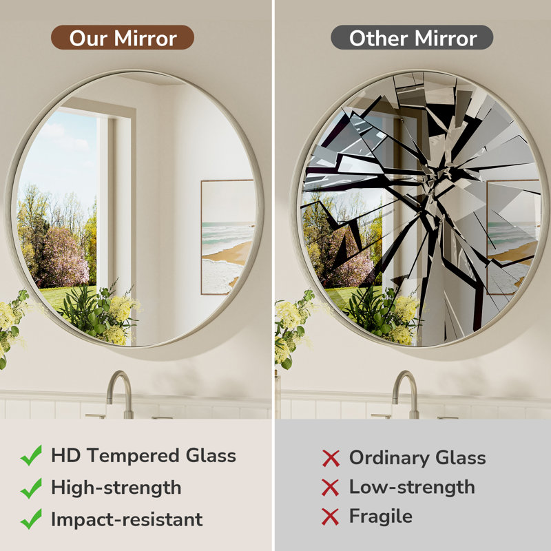 Valancia Round Bathroom Vanity Mirror with 2" Aluminum Alloy Frame, Shatter-proof Film, Decorative Mirror for Entryway