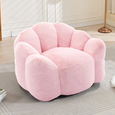 Fauteuil à billes pour adulte, fausse fourrure rose, compression Lotus, anneau à tirer, sans assemblage, tissu antisalissure, fond antidérapant, idéal pour les fauteuils de détente multi-scène avec accoudoirs, fauteuil à coussin, mousse à haute densité,