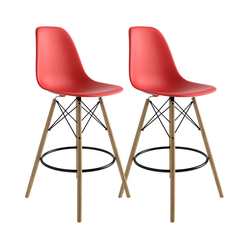 Tabouret de bar et de comptoir Jordan, Rouge/naturel, Tabouret de comptoir (assise de 26 po de hauteur)