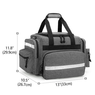 Professional Medical Bag Empty, First Responder Trauma Bag With Detachable Dividers For Home Health Care, EMT, EMS, Gray(BAG ONLY)
