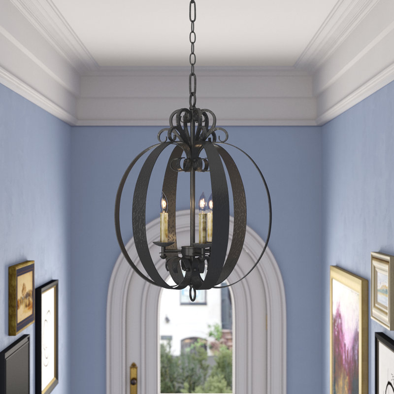 Lustre en forme de globe à 3 lumières avec accents de cristal Julian