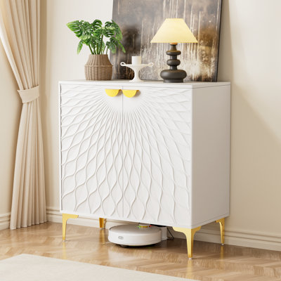 Tazmin Modern Accent Cabinets with 2 Curved Carved Doors,Sideboard with Adjustable Shelves, Accent Chests with Gold Handle and Legs