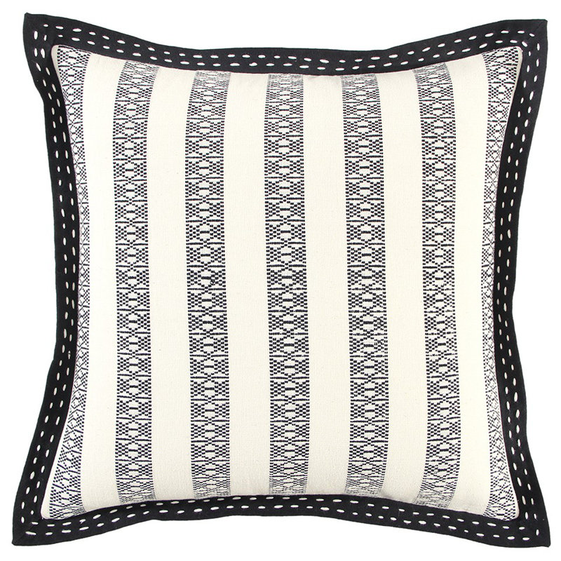  Housse et insert de coussin carré en coton, Noir / Ivoire