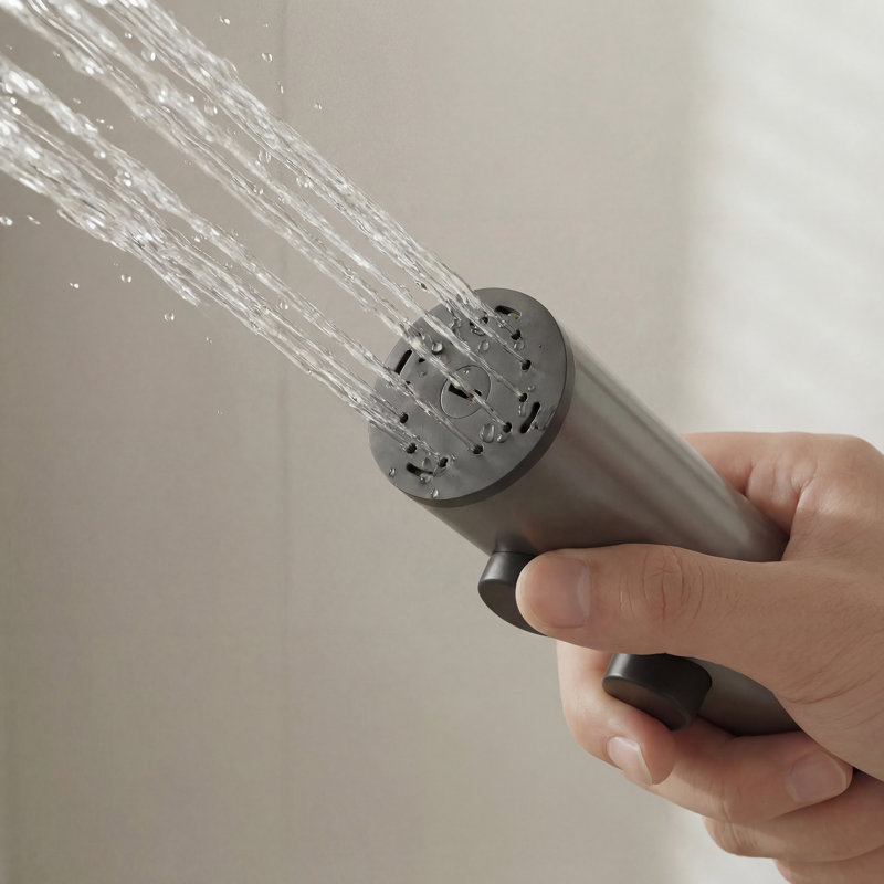 Système de douche à pluie en aluminium noir 41,5 po H, affichage numérique et interrupteur à bouton-poussoir