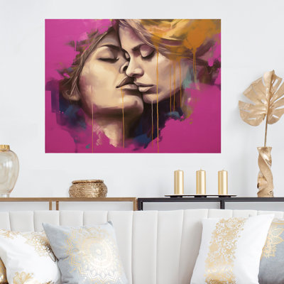Pink And Yellow Women Romance II - Woman Romantic Metal Wall Art
