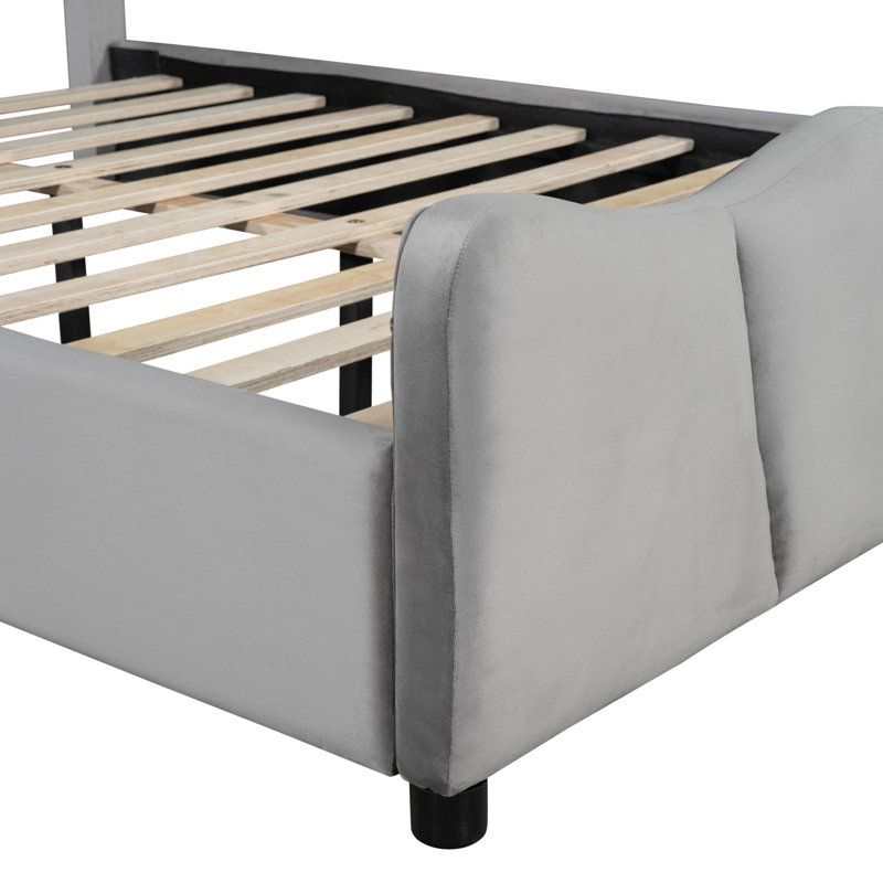 Lit plateforme tapissier en velours gris - Style polyvalent et sensation de confort moderne, Gris