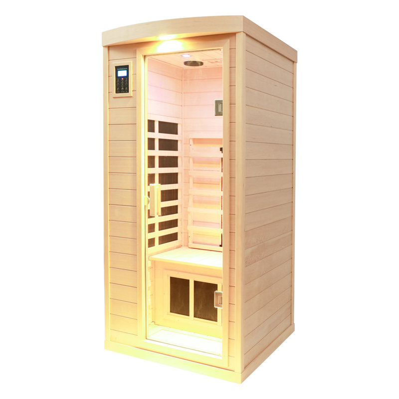 Belfry Heating Cantu 1 - Person Bluetooth Compatible FAR Infrared Sauna with Remote Control in Hemlock