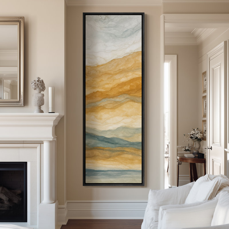 Grande toile murale encadrée - Reproduction de paysage abstrait montagnes jaunes - 60 po x 20 po, H 60 po x l 20 po, Noir