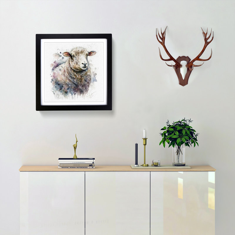 Sheep Watercolour - Framed Print, Black