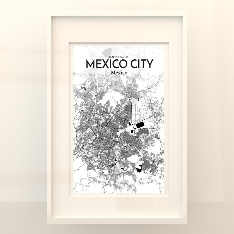 «Mexico City Map», impression, Noir / blanc, H 36 po x l 24 po