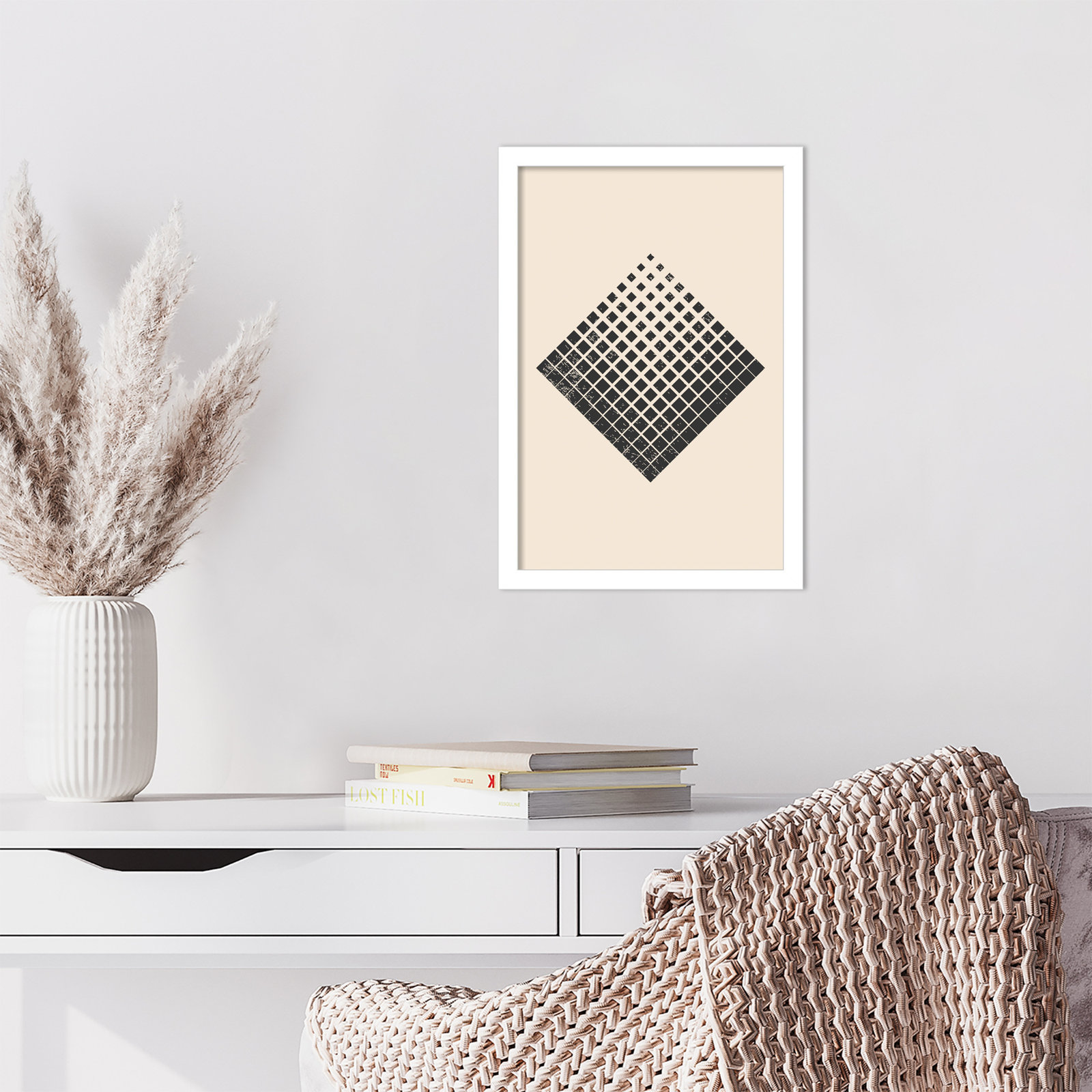 Minimal Halftone Shapes No. 3 Print, White, 17" H x 12" W x 1" D