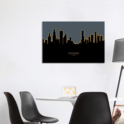 Chicago Illinois Skyline Glow Orange by Michael Tompsett - 1 Piece Wrapped Canvas Wall Art