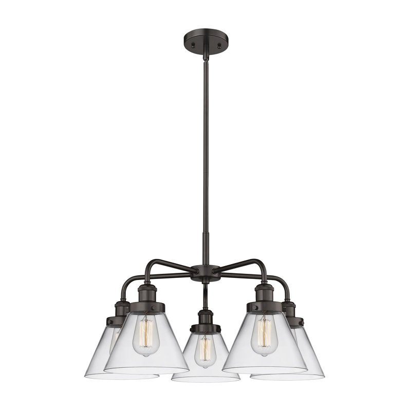 Lustre suspendu 5 lumières Cone, Clair, Bronze huilé