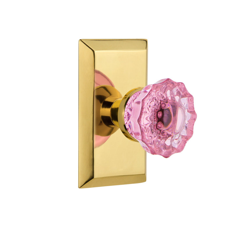 Plaque Studio avec poignée de porte rose cristal, 2 3/4, Laiton poli