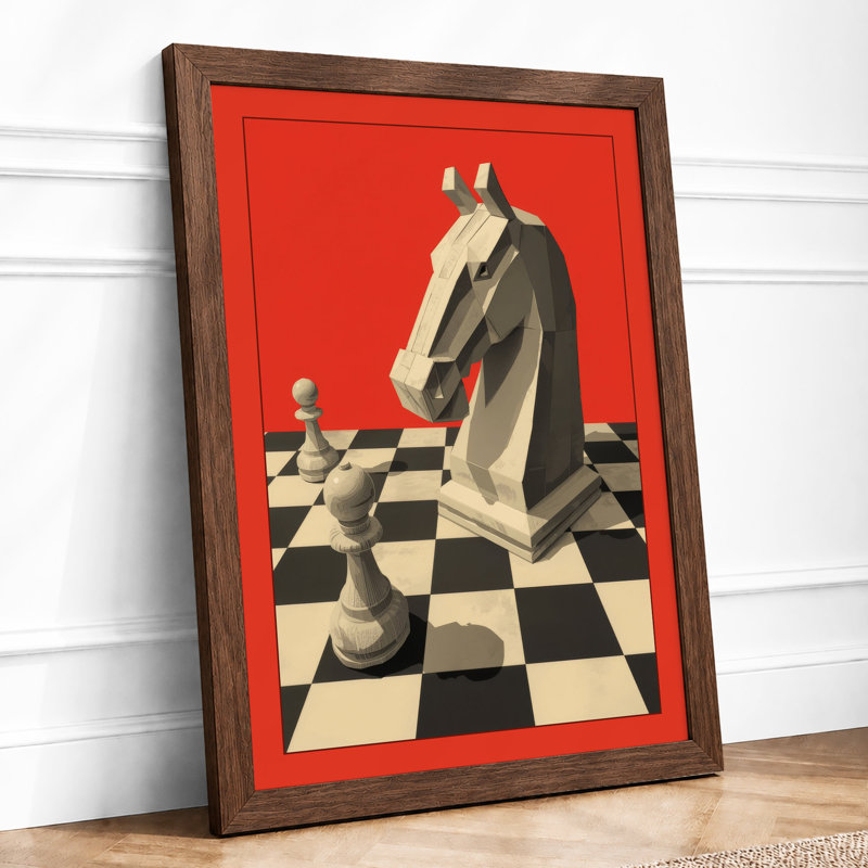 Knight's Gambit Geometric - Framed Print, A2 - 59.4 x 42.0 cm, Walnut