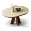 Table de salle à manger beige et brun en noyer fritté rond + bois massif-1241995674