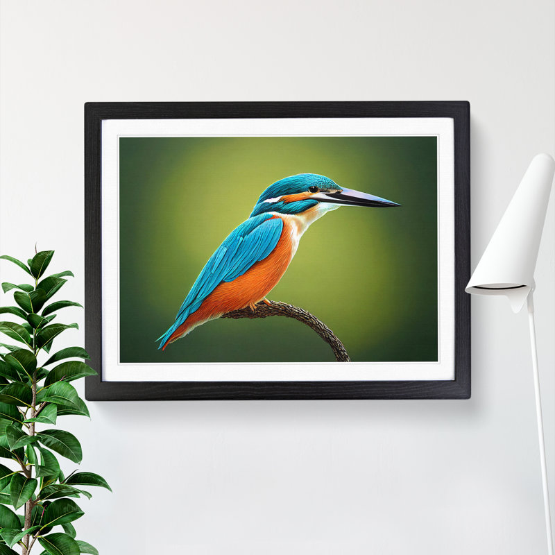 Dynamic Kingfisher Bird - Single Picture Frame Painting, Black, 46cm H x 64cm W x 2cm D