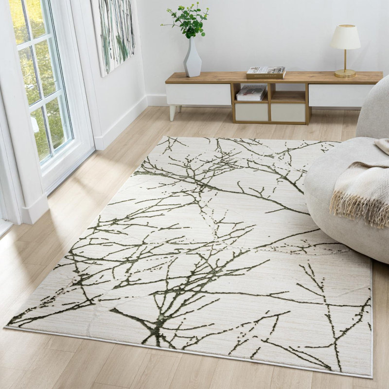 Tapis moderne moderne à motif abstrait, Vert, Rectangle 6'7" x 8'11"