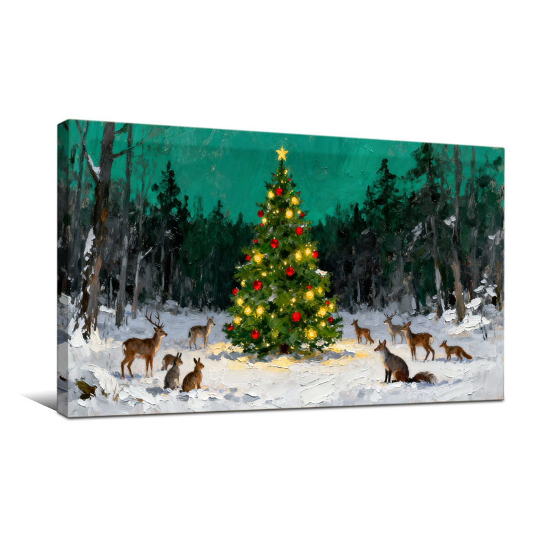 Décoration de Noël, arbre de Noël, animaux de la forêt, neige, lumières d'hiver, H 20 po x l 40 po