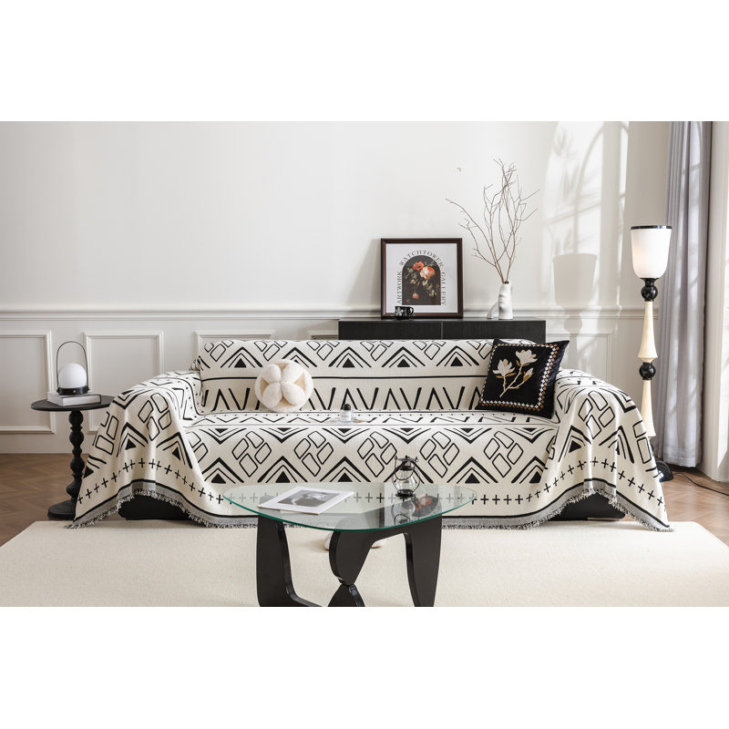 Housse pour canapé en chenille à motif géométrique épais et irrégulier Classic Bohemian, H 71 po x l 150 po x P 0,1 po