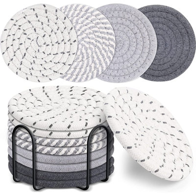 Cotton Round 8 Piece Coaster Holder Set